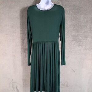 DB Moon Womens Long Sleeve‎ Empire Waist Dress Green Large Casual Flowy Rayon